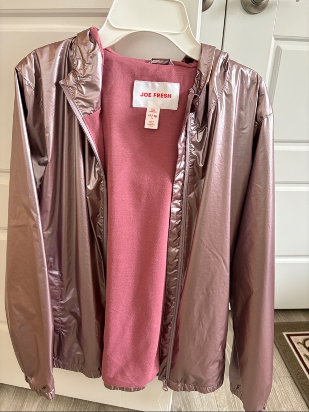 Joe Fresh Metallic Rose Pink Hooded raincoat for girls